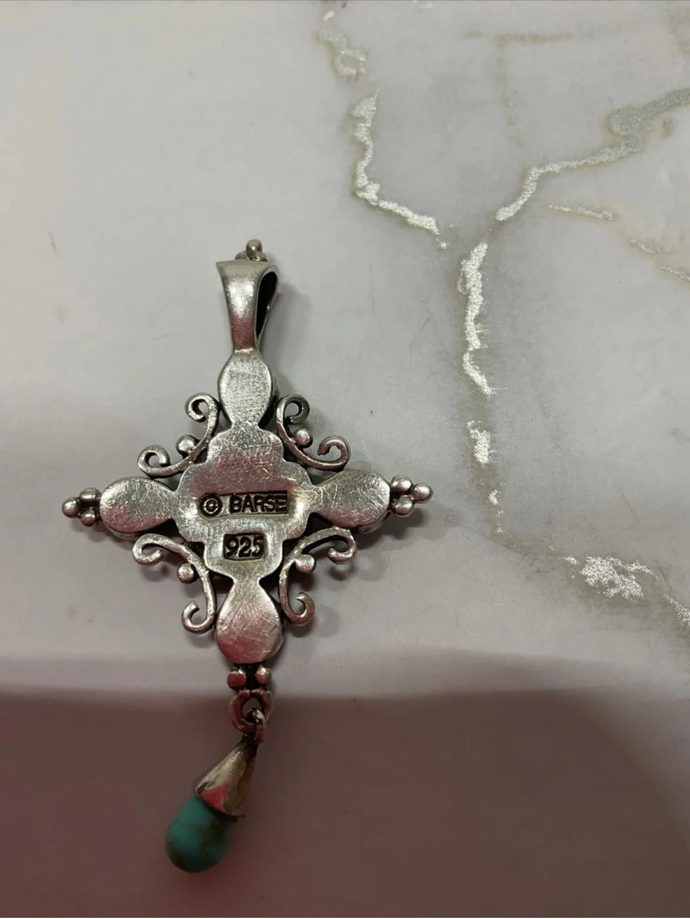 Barse Sterling Silver 925 Turquoise Cross Pendant Multistone Southwest AC